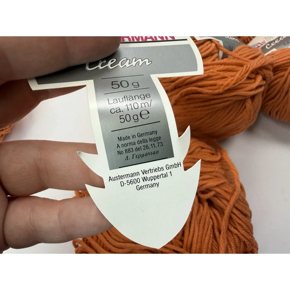 Austermann Yarn Lot Of 8 Balls Orange‎ Cotton Dralon Mix Made Germany